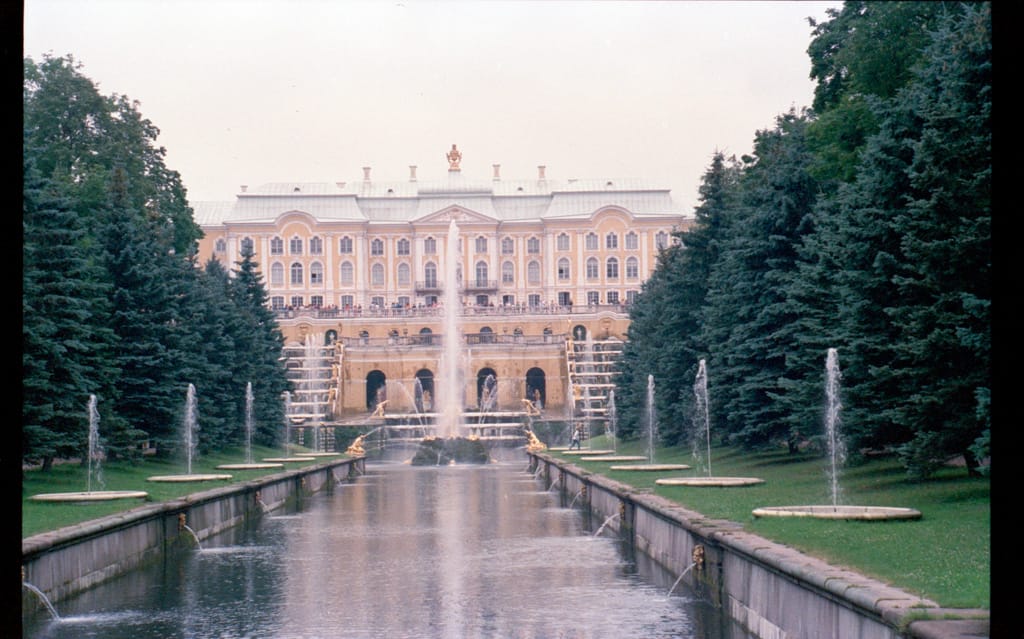 Looking up to the Summer Palace, Petrodvorets, 12 July 1989