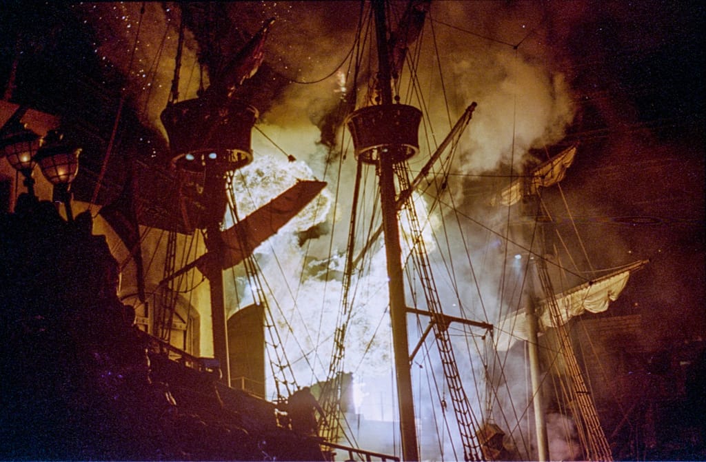Pirate show in front of Treasure Island Hotel and Casino, Las Vegas, Nevada, 25 April 1996