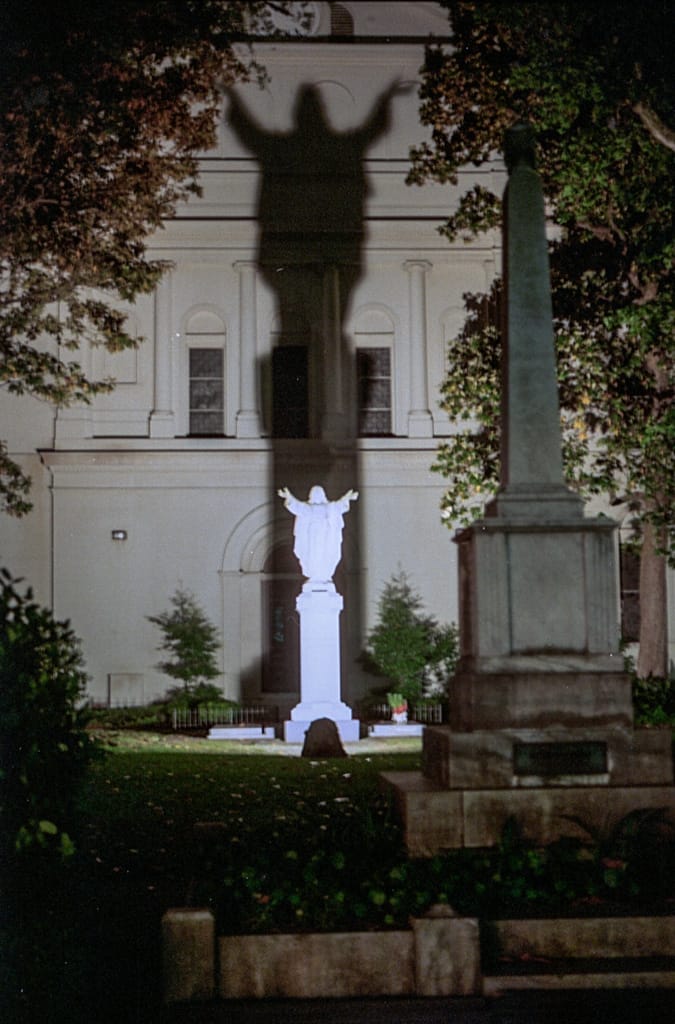 Statue in front of St. Louis Cathedral, New Orleans, Louisiana, 28 April 1996