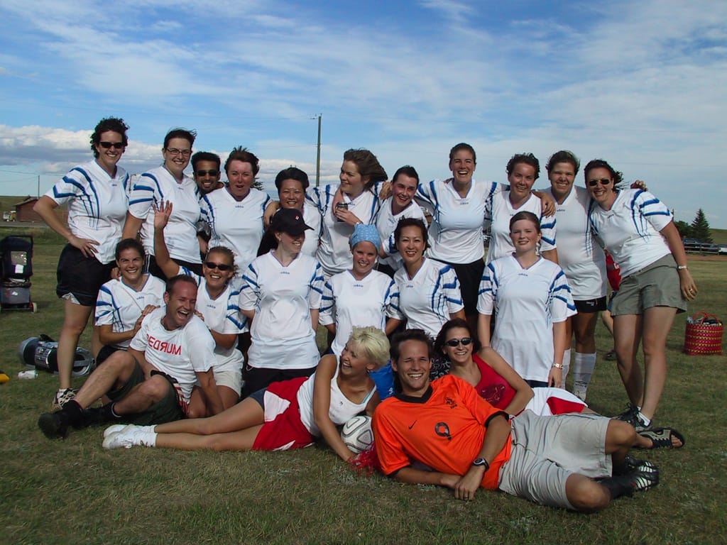 Critical Mass women's team (and Jason), Symon's Valley Ranch, Calgary, 25 August 2001
