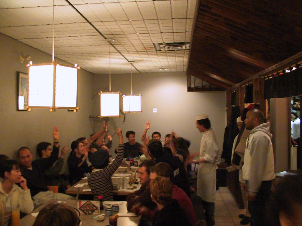Departure party at Sakana Grill, Calgary, 3 May 2002
