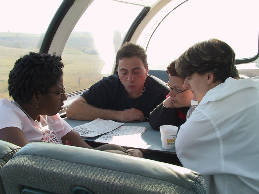 Trying to figure out the crossword, somewhere in Saskatchewan, 14 September 2002