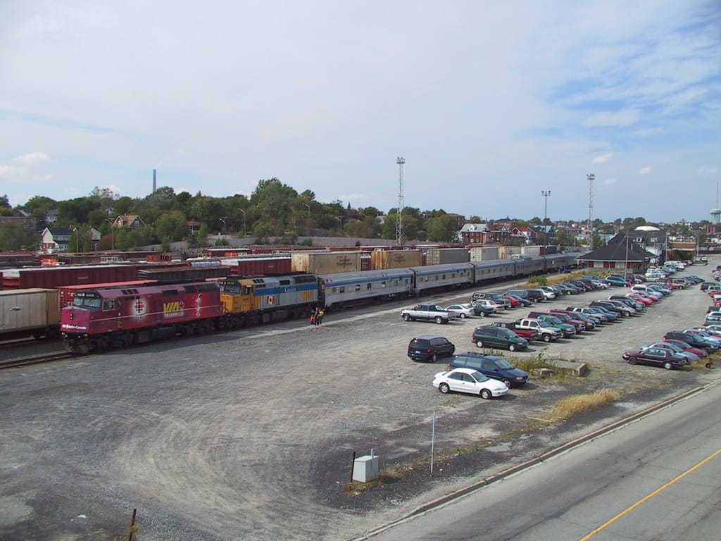 CBC 50th Anniversary VIA Rail train at Sudbury station, Ontario, 18 September 2002