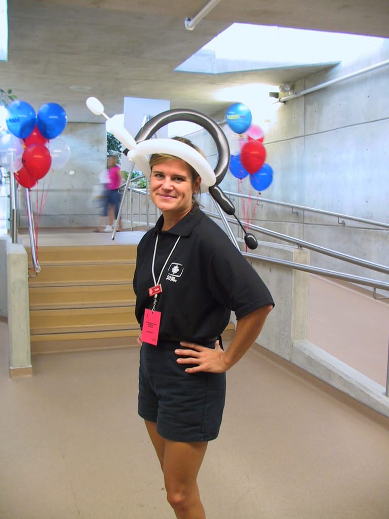 Trish dons a new hat, London, Ontario, 21 September 2002