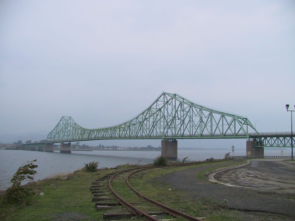 J.C. Van Horne Bridge over a disused narrow guage railway in Campbellton, New Brunswick, 1 October 2002
