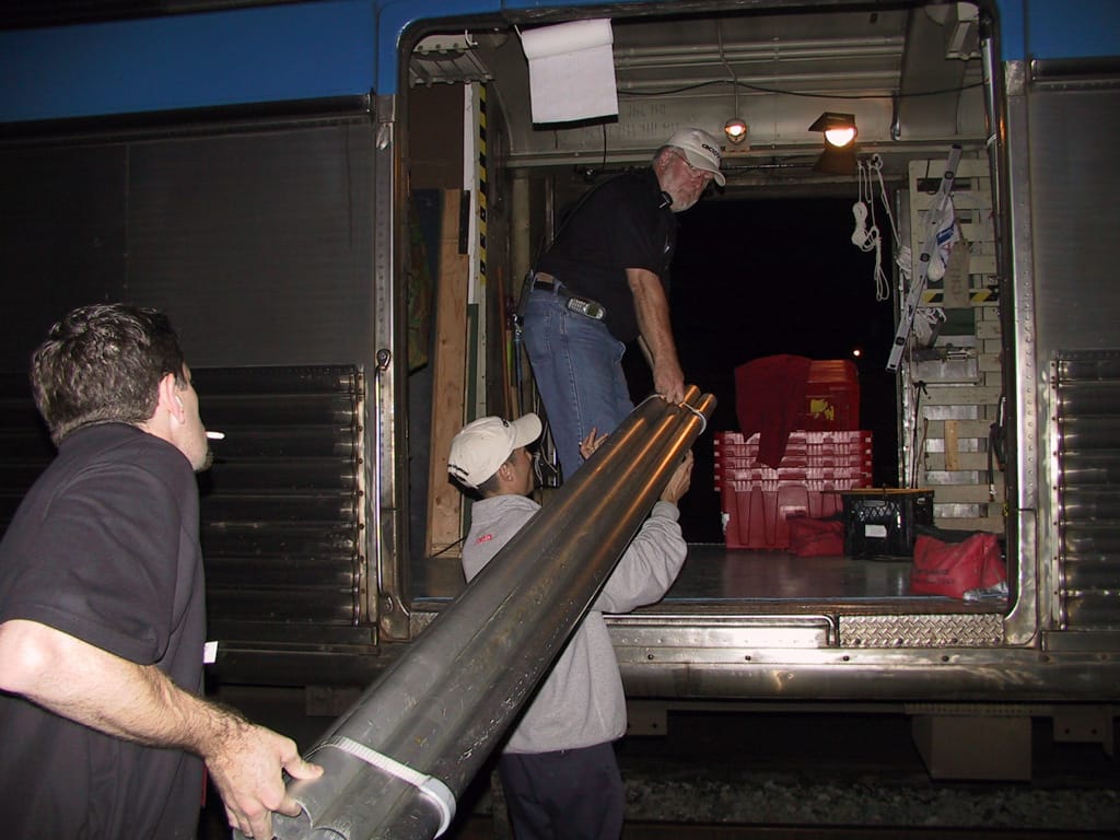 Packing up the train, Campbellton, New Brunswick, 1 October 2002