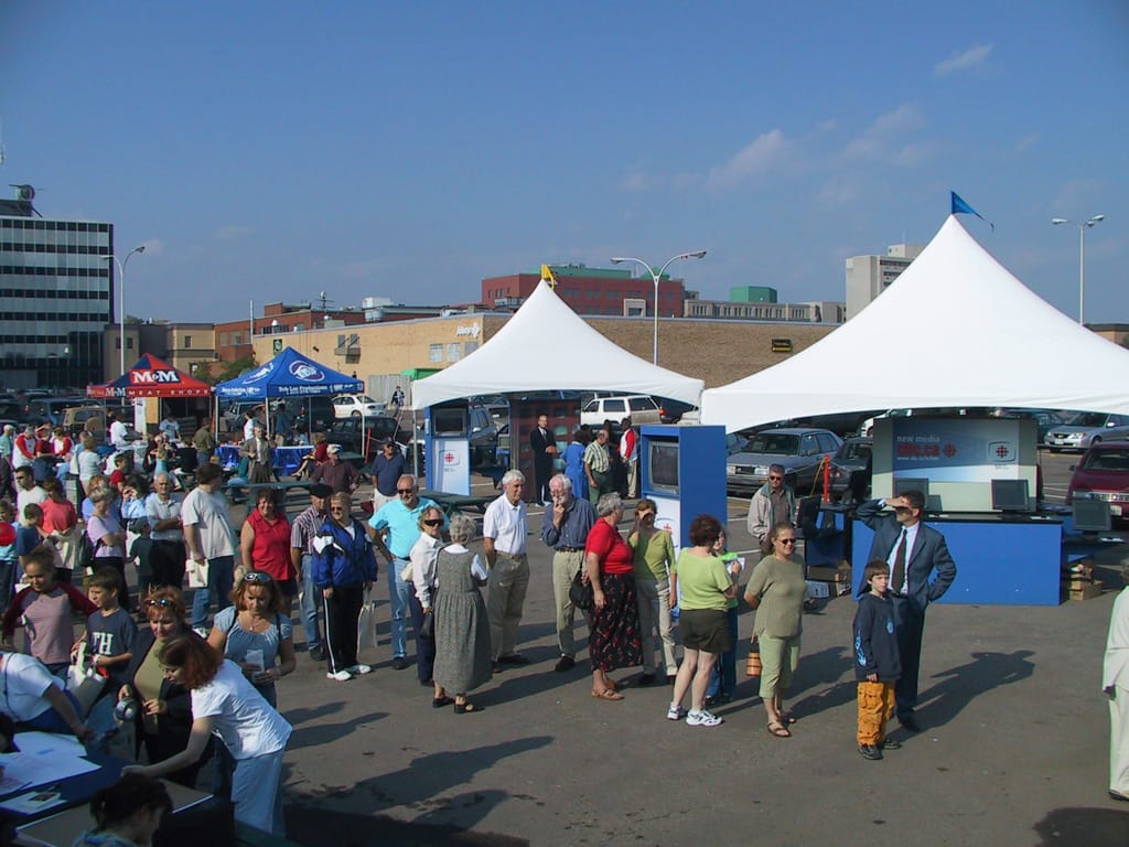 Visitors line up to see the displays, Moncton, New Brunswick, 2 October 2002