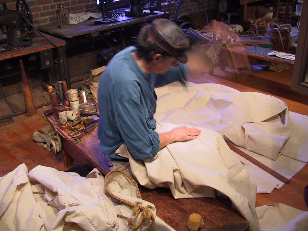 Sail making at the Maritime Museum, Halifax, Nova Scotia, 7 October 2002
