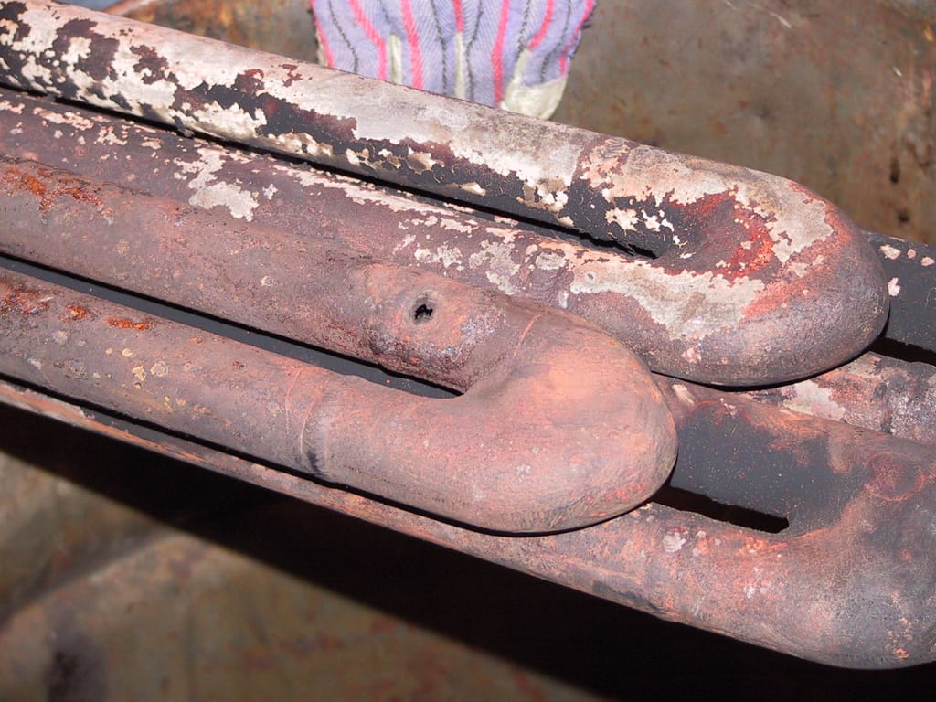 Hole in a superheater tube, Alyth Yard, Calgary, Alberta, 21 October 2002