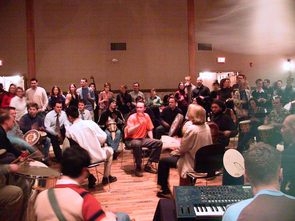 Drumming circle, Calgary Zoo, Alberta, 25 January 2003