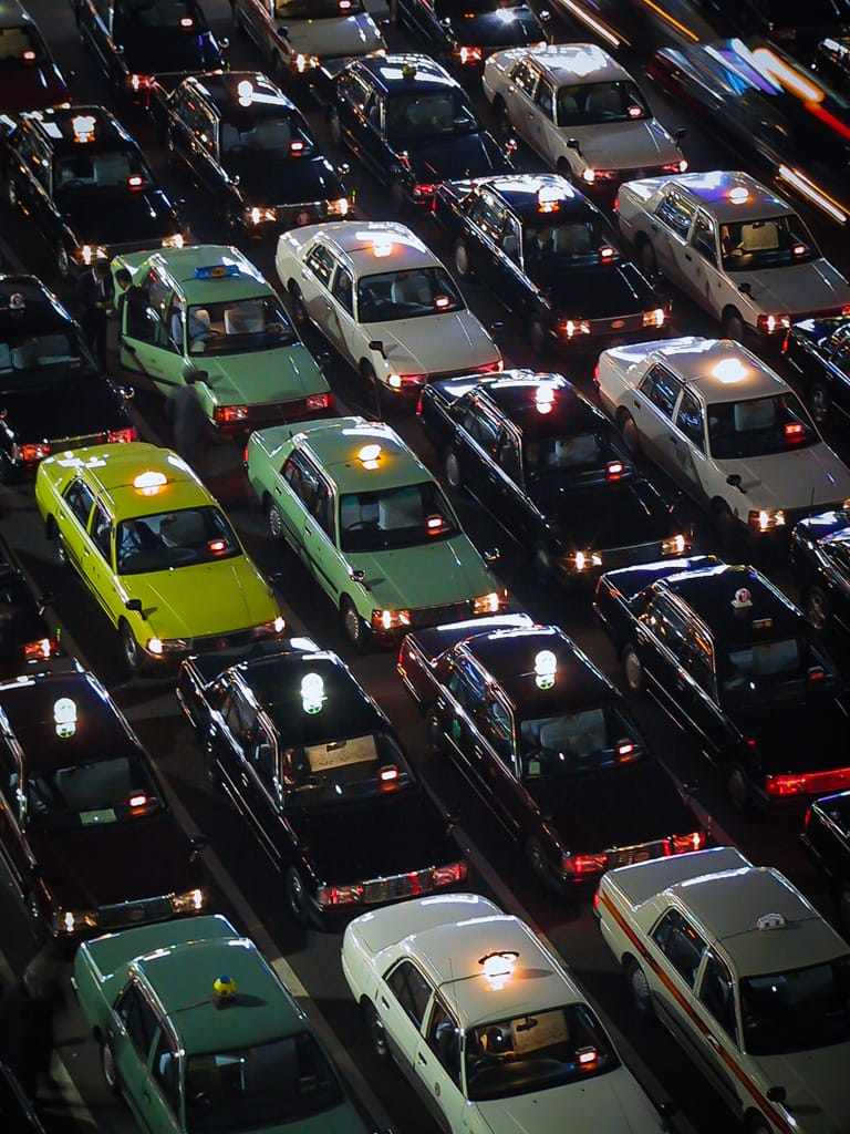 Taxis at JR Kyoto station, Japan, 2 April 2004