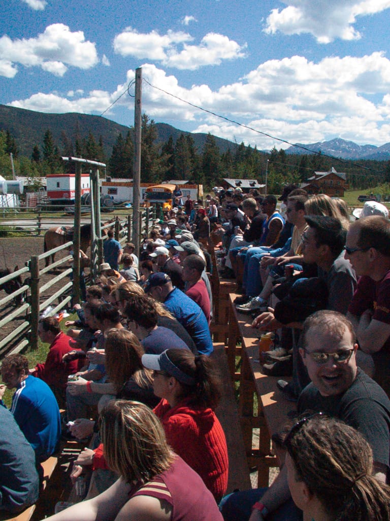 Watching the rodeo, Rafter 6 Ranch, Alberta, 18 June 2004