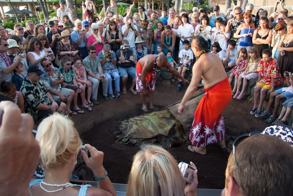 Imu pit at Royal Kona Resort luau, Kailua-Kona, Hawaii, 30 March 2007
