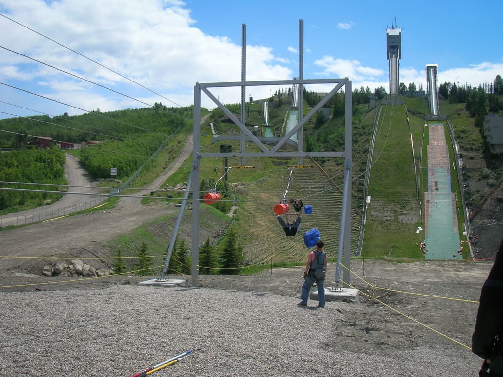Bottom of the zipline, Canada Olympic Park, Calgary, Alberta, 8 June 2007