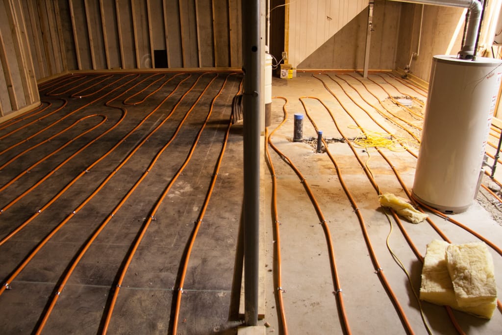 Floor heating pipes, Westgate, Calgary, Alberta, 10 July 2007