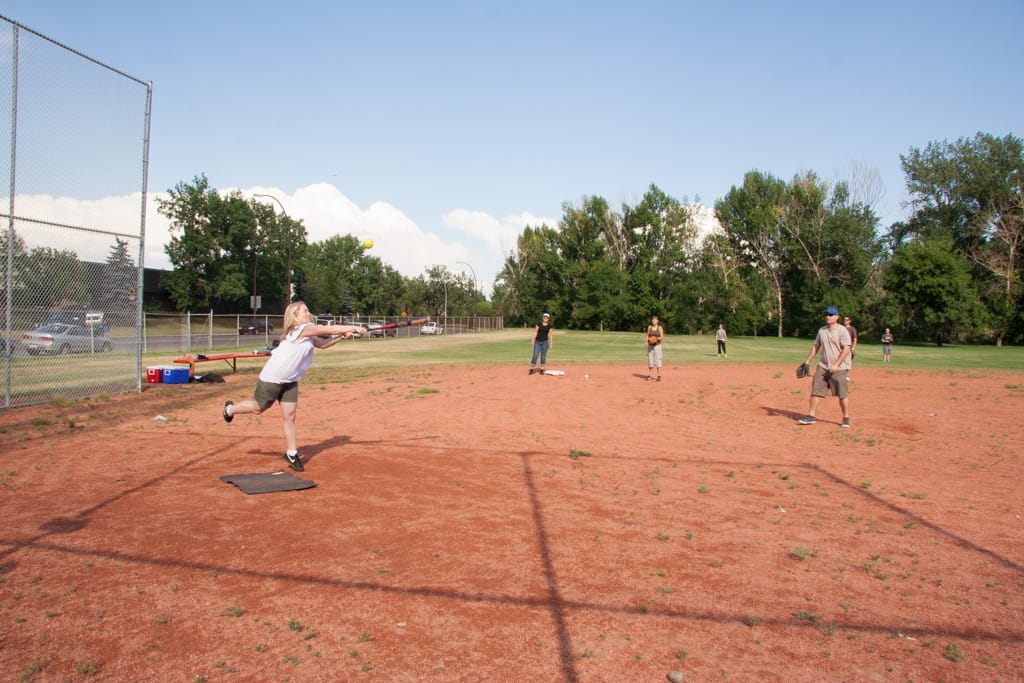 Jaime gets a hit, Victoria Park, Calgary, Alberta, 24 July 2007
