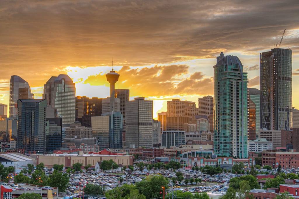 Sunset over downtown Calgary, Alberta, 16 July 2011