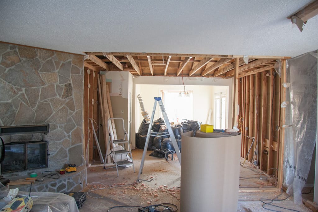Kitchen wall and ceiling removed, Westgate, Calgary, Alberta, 21 March 2012