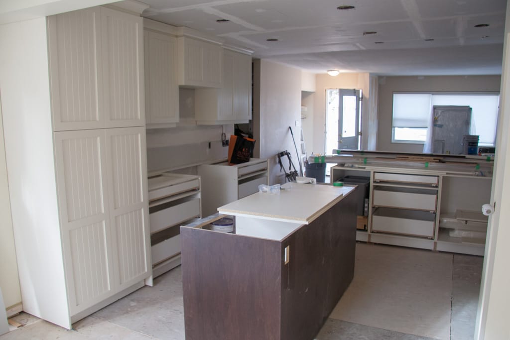 Cabinet doors installed, Westgate, Calgary, Alberta, 28 March 2012