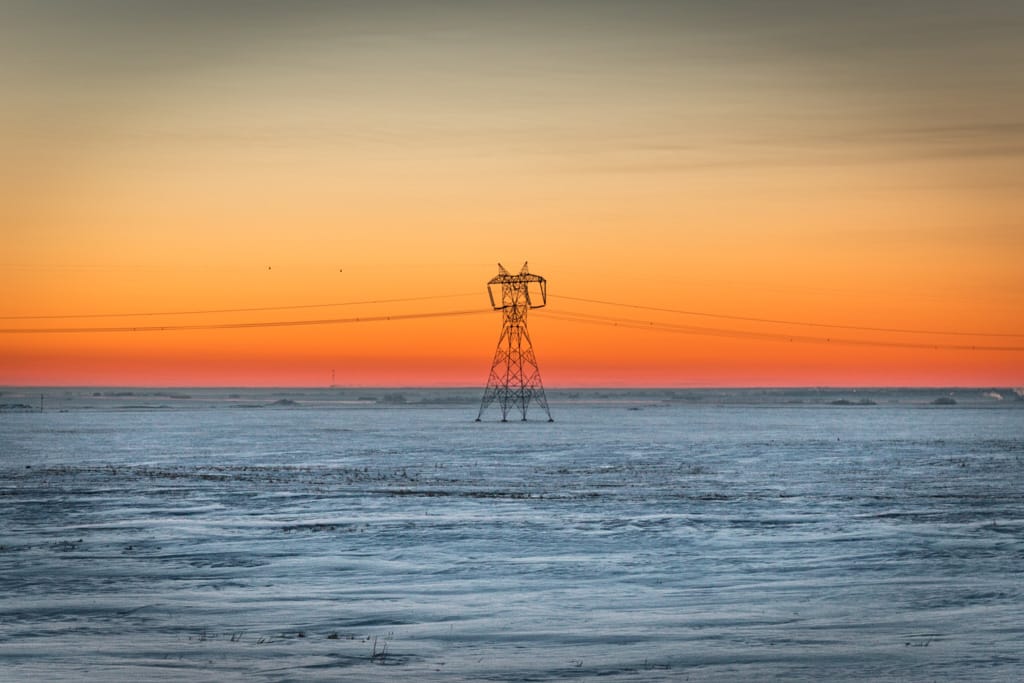 Sunrise over the prairies, west of Beiseker, Alberta, 27 January 2018